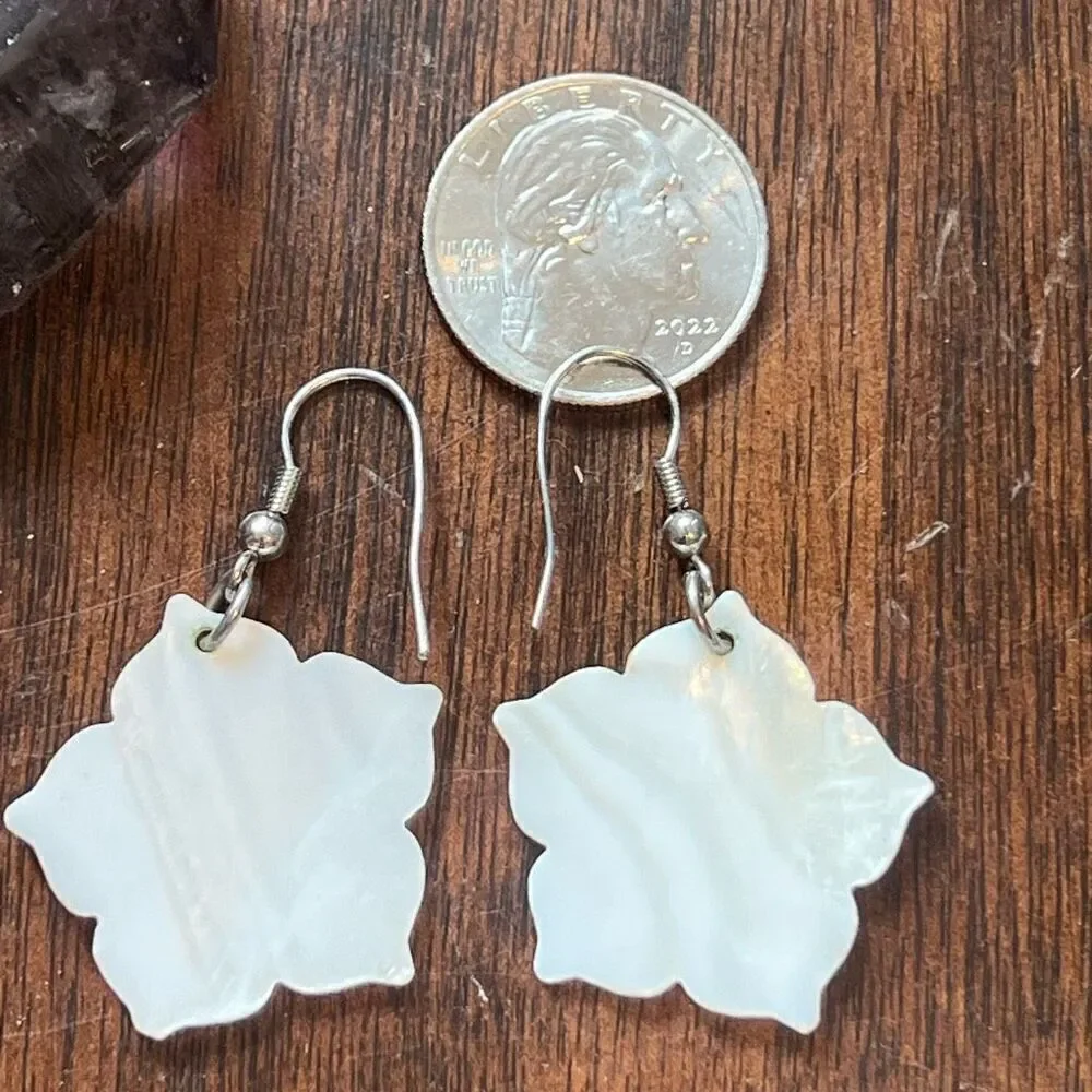 Ivory Shell Carved Hibiscus Drop Earrings
